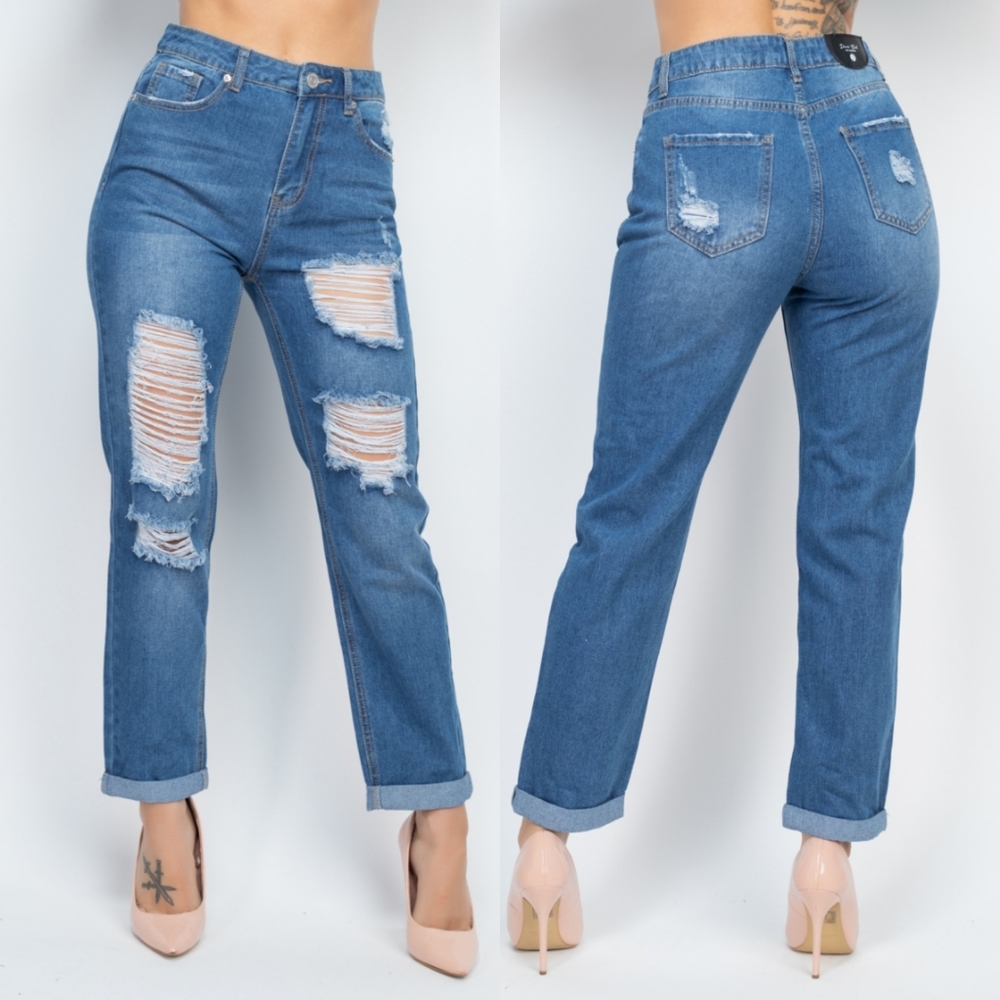 Denim Blvd Distressed Boyfriend Jeans